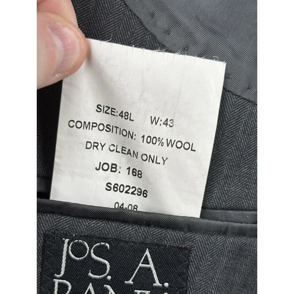 JOS A BANK Signature 100% Wool Gray Herringbone Sport Coat Sz 48L Blazer Jacket